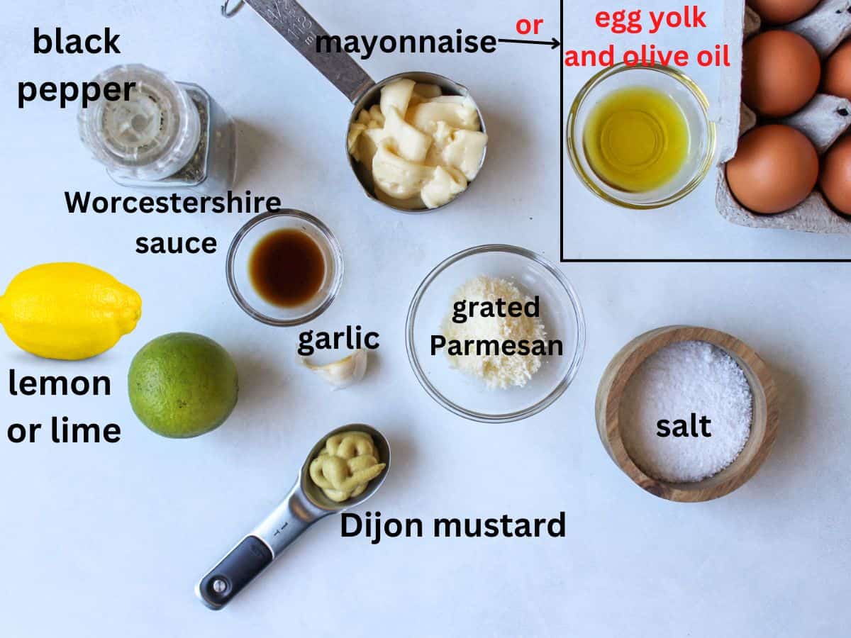 Recipe labeled ingredients on a white surface.