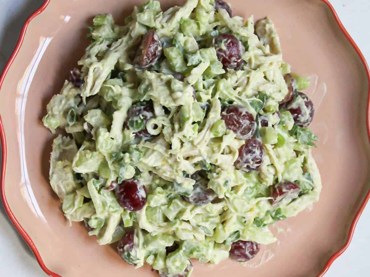 Healthy chicken salad served on a plate.